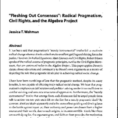 Wahman_Fleshing Out Consensus_Radical Pragmatism, Civil Rights, and the Algebra Project..pdf